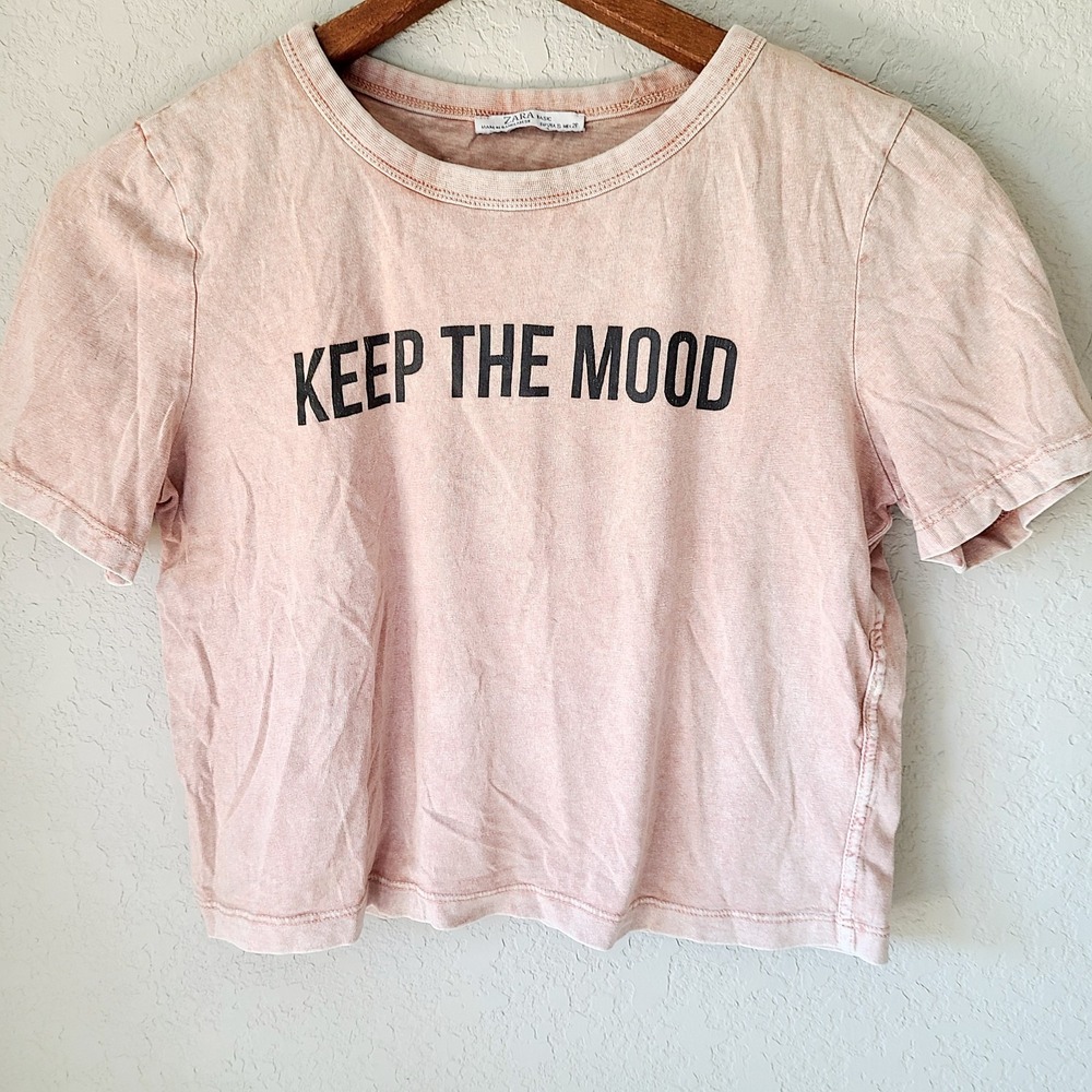ZARA Shirt S Basic Distressed Pink Crop Tee KEEP the‎ MOOD Womens